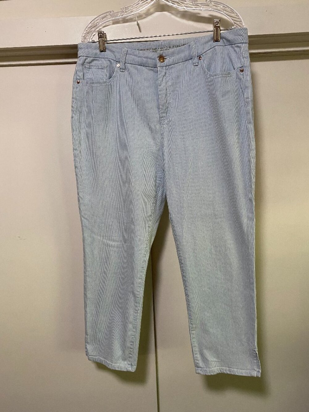 Chico's, Girlfriend Slim Leg Ankle jeans, blue & white stripe, size 14P